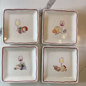 4 Pottery Barn Outlet Ceramic Wine and Cheese Plates 7”